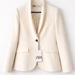 ZARA Cream Shawl Collar Blazer Jacket Size Medium NWT Classic Chic